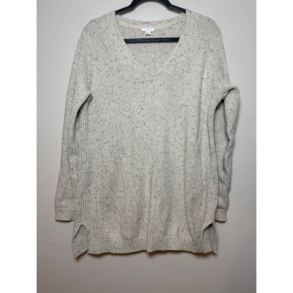 J. Jill V-Neck Sweater Cream Flecked Knit Cotton Tunic Women Size M